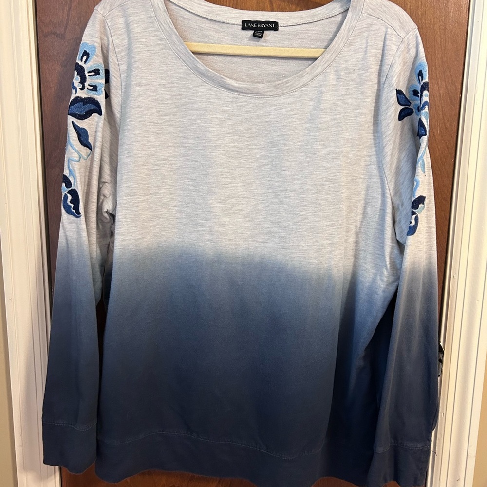 Lane Bryant Gray and Blue Ombre Sweatshirt with Floral Sleeves